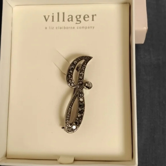 Vintage Liz Claiborne Villager Initial "J" crystal brooch - Picture 2 of 6